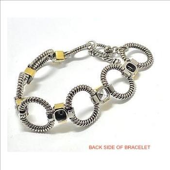 White Topaz & Onyx Chunky Statement Bracelet 14k Gold Over