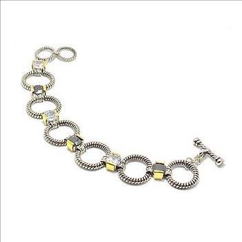 White Topaz & Onyx Chunky Statement Bracelet 14k Gold Over