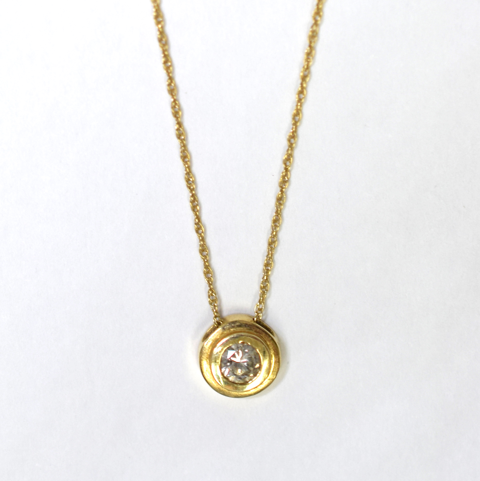 14K Yellow Gold 1.50 Grams Diamond Pendant Slider With Chain Necklace
