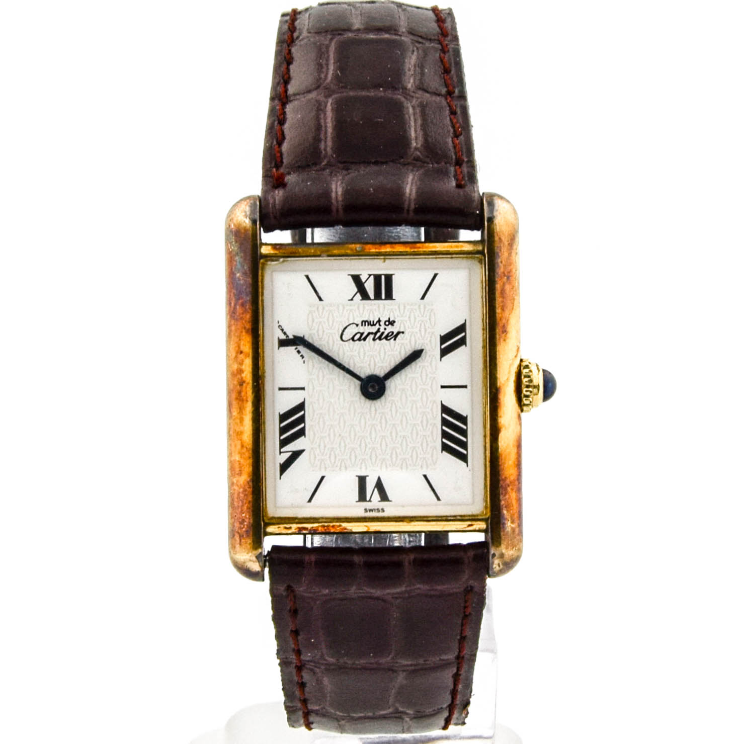 Cartier Lady Tank 925 Silver \u0026 Plated 23mmx30mm White Roman Dial Watch on  Leather Strap 1615 | Property Room
