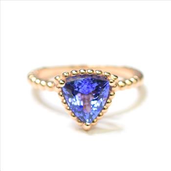 14K Rose Gold 3.30 Grams Trillion Cut Tanzanite Beaded Ring 