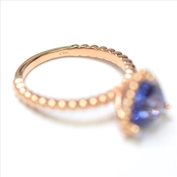 14K Rose Gold 3.30 Grams Trillion Cut Tanzanite Beaded Ring 