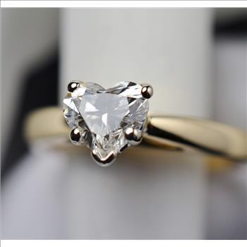 14K Yellow Gold 0.65 Carat Diamond Heart Solitaire Wedding Ring