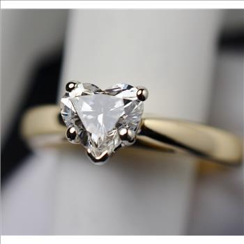 14K Yellow Gold 0.65 Carat Diamond Heart Solitaire Wedding Ring