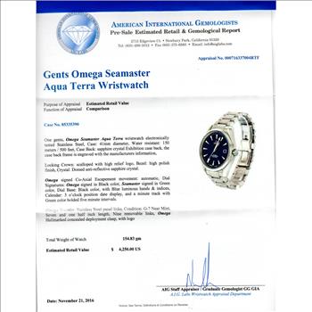 Omega Seamaster Aqua Terra Black Dial Men's Watch 41MM