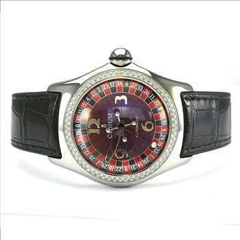 Corum Limited Edition Casino Bubble DIamond Roulette Wheel Design Dial Men's Watch on Black Leather Strap