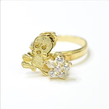 14K Yellow Gold 4.15 Grams Tweety Bird Design CZ Motion Ring 