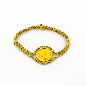 14K Yellow Gold 15.25 Grams Yuan Panda Coin Rope Chain Bracelet
