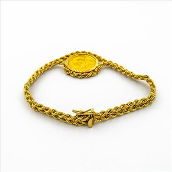 14K Yellow Gold 15.25 Grams Yuan Panda Coin Rope Chain Bracelet