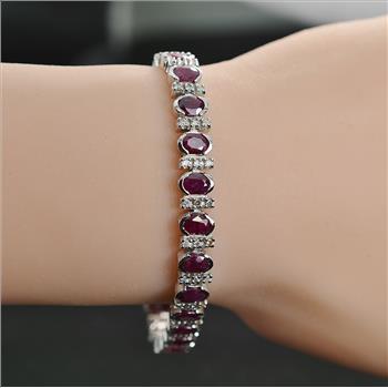 $9,200 Retail 14.38 Carats t.w. Diamond and Ruby Tennis Bracelet 14K White Gold Brand New