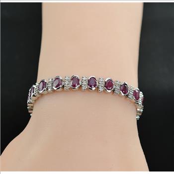$9,200 Retail 14.38 Carats t.w. Diamond and Ruby Tennis Bracelet 14K White Gold Brand New