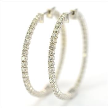 14K White Gold 8.13 Grams 2.00 Carats t.w. Diamond Hoop Earrings
