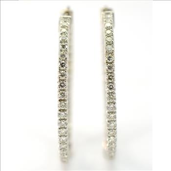 14K White Gold 8.13 Grams 2.00 Carats t.w. Diamond Hoop Earrings