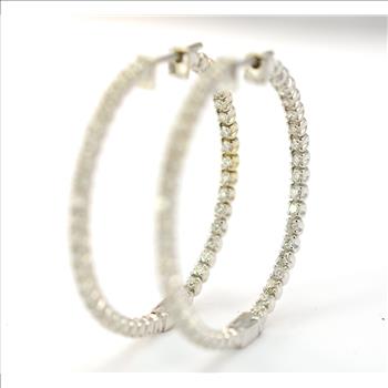 14K White Gold 8.13 Grams 2.00 Carats t.w. Diamond Hoop Earrings