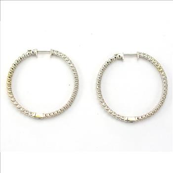 14K White Gold 8.13 Grams 2.00 Carats t.w. Diamond Hoop Earrings
