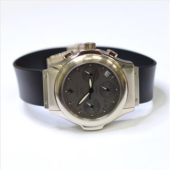 Hublot MDM Flyback 36mm 18K White Gold Watch on Rubber Strap 1810.4