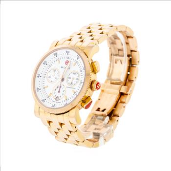 Michele Stainless Steel White Chrono Dial Mid - Size Lady's Watch