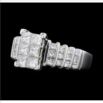 14K White Gold Princess Cut Diamond Ring With Princess Cut Diamond 6 Stone Center