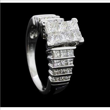 14K White Gold Princess Cut Diamond Ring With Princess Cut Diamond 6 Stone Center