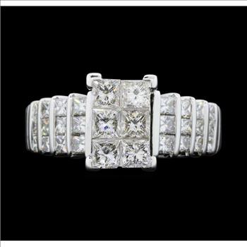 14K White Gold Princess Cut Diamond Ring With Princess Cut Diamond 6 Stone Center
