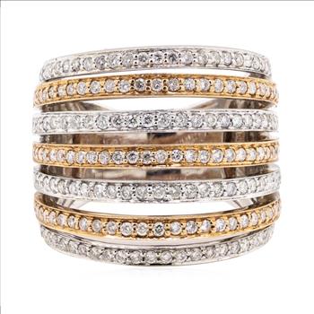18K Two Tone Gold 10.50 Grams Seven Row Style Diamond Ring