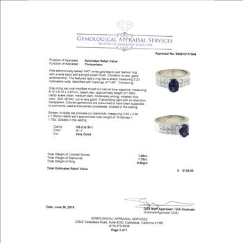 14K White Gold 8.90 Grams Princess Cut Invisible Set Princess Cut Diamond Ring With Sapphire Center Stone