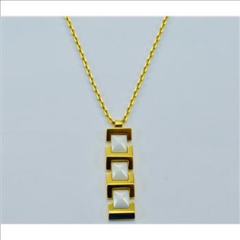 18K Yellow Gold Versace Link Chain Dropdown Pendant With Gold Chain
