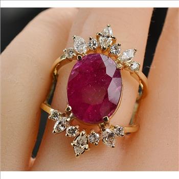 $3,399 Retail 5.40 Carats t.w. Custom Made Diamond and Ruby Dinner Ring 14K Gold