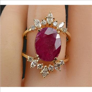 $3,399 Retail 5.40 Carats t.w. Custom Made Diamond and Ruby Dinner Ring 14K Gold
