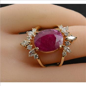 $3,399 Retail 5.40 Carats t.w. Custom Made Diamond and Ruby Dinner Ring 14K Gold