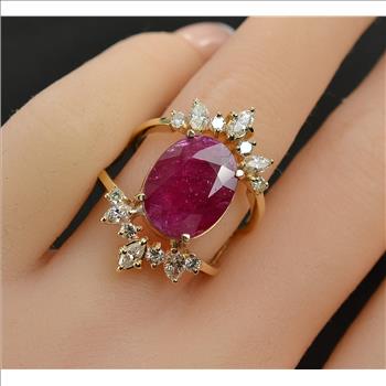 $3,399 Retail 5.40 Carats t.w. Custom Made Diamond and Ruby Dinner Ring 14K Gold