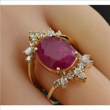 $3,399 Retail 5.40 Carats t.w. Custom Made Diamond and Ruby Dinner Ring 14K Gold