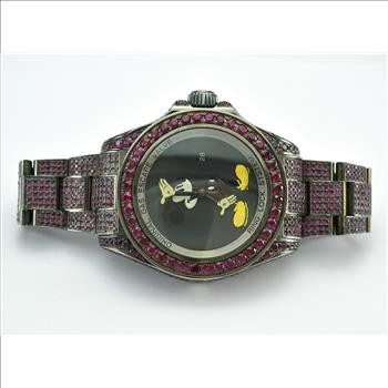 Rolex Sea Dweller DeepSea Stainless Steel Customized Mickey Mouse Black Dial With Mixed Cut Rubies Watch 44MM