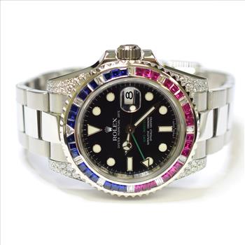Rolex GMT Master II 40mm Stainless Steel Custom Diamonds Mens Watch 116710