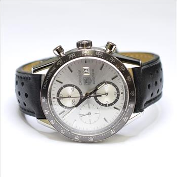 Tag Heuer Carrera 44mm Stainless Steel Mens Watch on Leather Strap CV2011