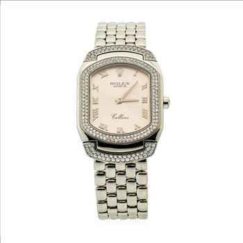Rolex Cellini Cellissma 18K White Gold Pink Dial Lady's Custom Diamond Watch