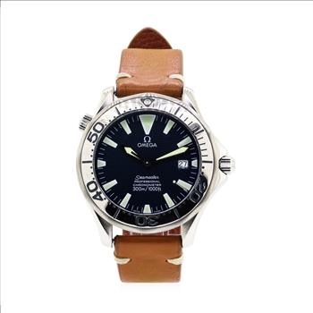 Omega Seamaster Stainless Steel Watch on Leather Strap