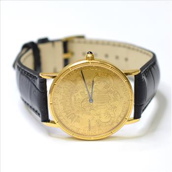 Corum Heritage Coin American Eagle 1899 36mm 18K Gold Watch on Leather Strap