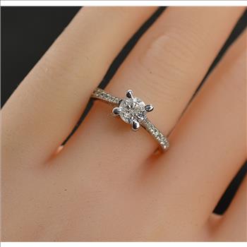 14kt White Gold 0.78 Carat t.w. Diamond Engagement Ring 14K Gold 0.63 Carat Center Stone