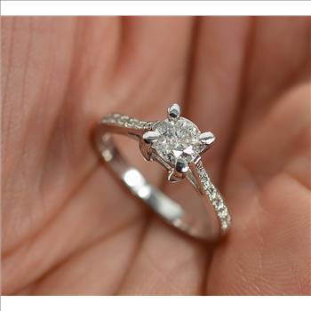 14kt White Gold 0.78 Carat t.w. Diamond Engagement Ring 14K Gold 0.63 Carat Center Stone