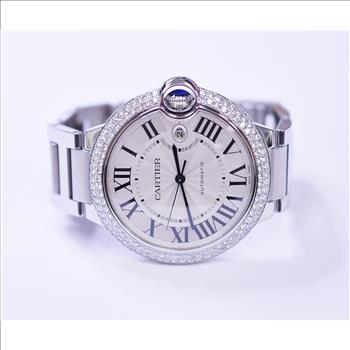Cartier Ballon Bleu Stainless Steel Watch With Custom Diamonds
