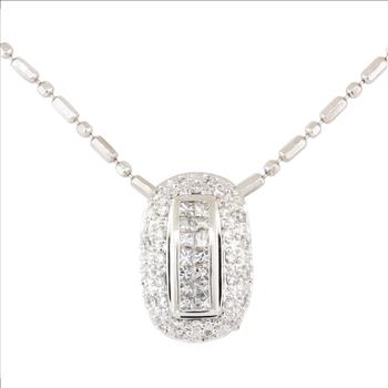 18K White Gold 5.50 Grams Invisible Set Princess and Round Diamond Pendant With Chain Necklace 