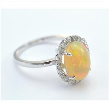 14K White Gold 3.60 Grams Opal and Diamond Dinner Ring