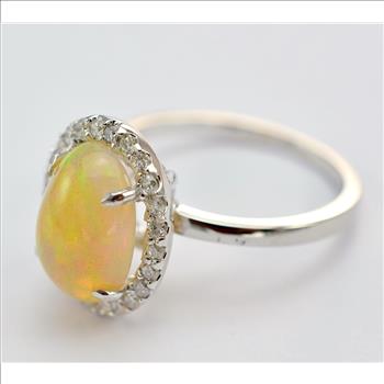 14K White Gold 3.60 Grams Opal and Diamond Dinner Ring