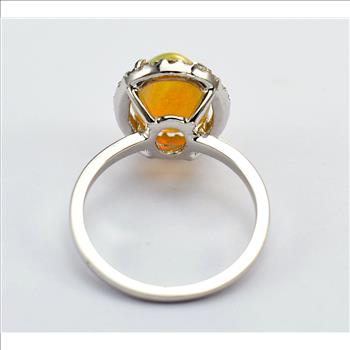 14K White Gold 3.60 Grams Opal and Diamond Dinner Ring