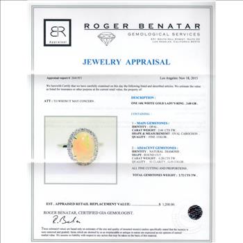 14K White Gold 3.60 Grams Opal and Diamond Dinner Ring