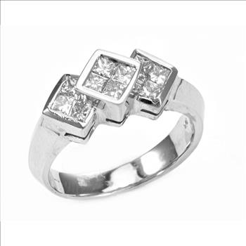 $2,299 Retail 14K White Gold Invisible Set Princess Cut Diamond Three Stone Style Ring