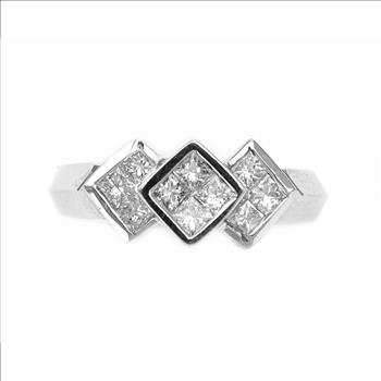 $2,299 Retail 14K White Gold Invisible Set Princess Cut Diamond Three Stone Style Ring