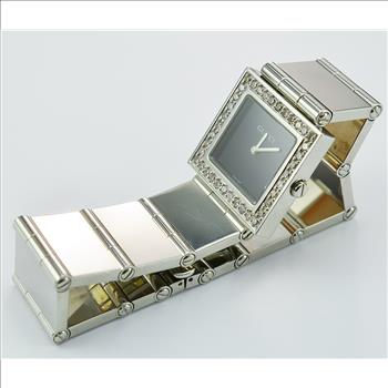 Gucci 600M Stainless Steel Black Dial Square Diamond Watch 