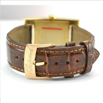 Chopard H Square 18K Gold Silver Dial Lady's Watch on Brown Leather Strap 